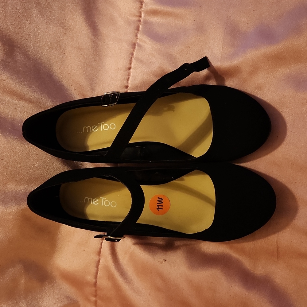 Me to Black Faux Suede Mary Jane's  Wedge with Rhinestones on heels Size 11 Wide